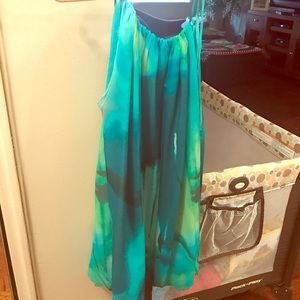 BCBG watercolor halter dress string tie shoulder